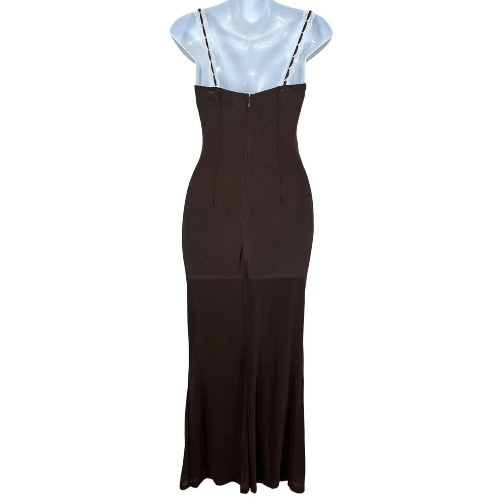 Saints & Secrets Lace Trim Y2K Forest Fairy Slip Maxi Dress Size‎ Medium Coffee